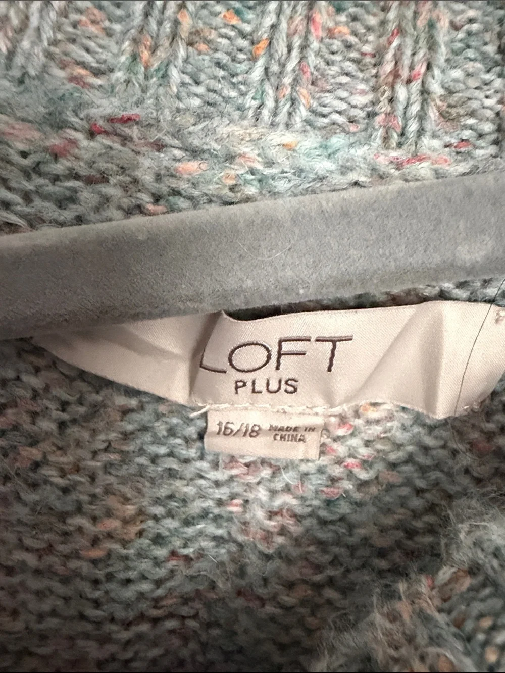 LOFT Speckled Light Gray Lace-Knit Crewneck Sweater